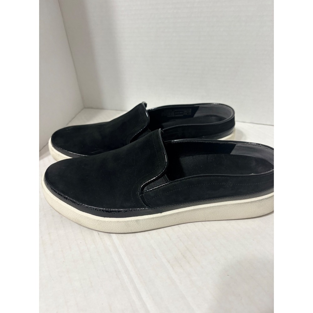 Vionic Effortless Black Nubuck Crinkle Patent Mule Slip On Sneakers 8.5